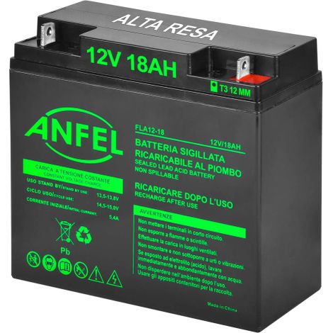batteria piombo 12v 18ah ermetica (VRLA), adatta per UPS Gruppi di Continuita', Videosorveglianza, Sistemi di allarme, mobilita' elettrica, giocattoli