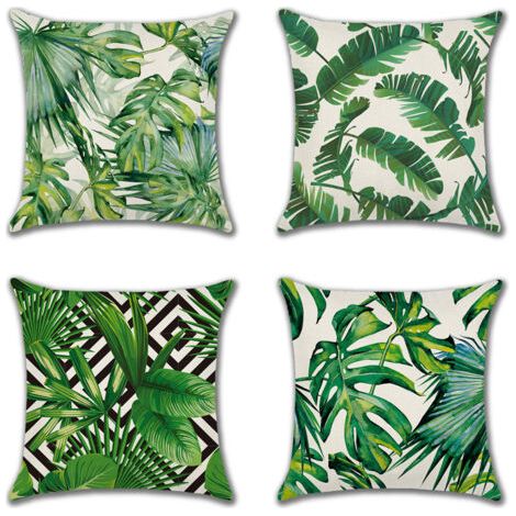 Extérieur Housse de Coussin, Lot de 4 Imperméable Plante Tropicale Verte Motif Canapé Taie d'oreiller pour Patio Jardin Salon Chambre Décoration, 45x45cm (1/5)