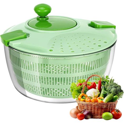 Sollbry Essoreuse à Salade, 4 litres, ø 24,5 cm,Essorage de Salade, Plastique, Essoreuse Salade avec couvercle et bec verseur pour Laver,vert (1/5)