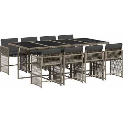 Maison Exclusive - 9-tlg. Garten-Essgruppe mit Kissen Grau Poly R