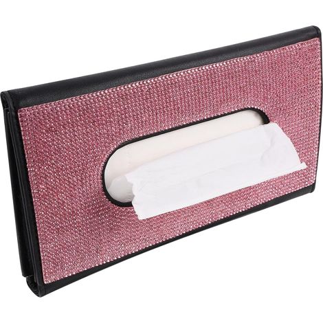 à mouchoirs en similicuir rose avec strass pour pare soleil