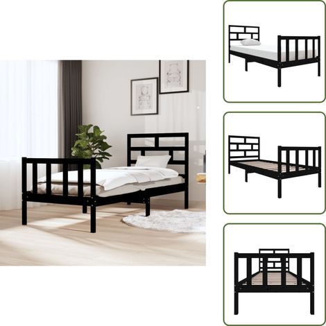 Letto con testiera - vidaXL Giroletto in Legno Massello Nero 75x190 cm Small Single - Letto in pino