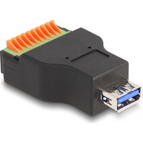 Delock Adaptador de USB 3.2 Gen 1 Tipo-A hembra a bloque de terminales con botÃ³n pulsador