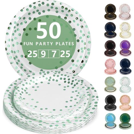 Vaisselle Jetable, 50 Pcs Blanc et Vert Assiette Carton (1/5)