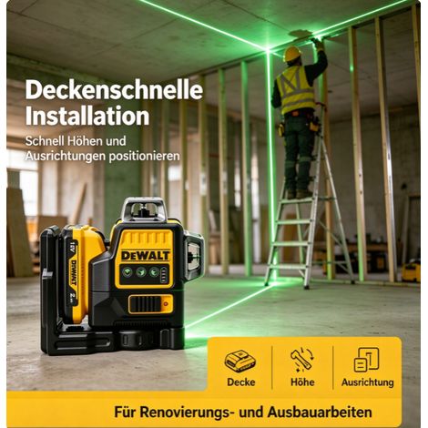 DeWalt DW089LG Baulaser Grün, IP65 staub- und spritzwassergeschützt, Set mit Akku und Ladegerät