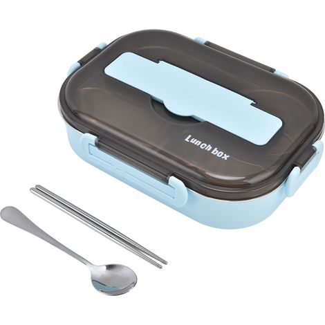 Lunchbox aus Edelstahl 304 mit 1,3 Litern Fassungsvermögen, unterteilt mit Suppenschüssel, Thermoskanne/Bento-Box für Erwachsene, Kinder und Schulkinder, blau, inklusive Besteck. (1/5)