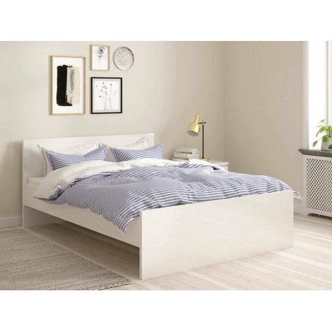 Dmora - Cama plaza y media Elodie, Sommier para dormitorio, Estructura de cama por habitación, Estructura del sostenedor del colchón, 207x146 h80 cm, Blanco brillante (1/5)