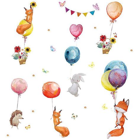 decalmile Stickers Muraux Ballons Avec Animaux Autocollant Mural Ours Renard Elphant Dcoration Murale Chambre Enfants Bb Ppinire (1/5)