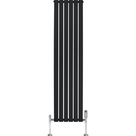 Radiateur Plat à 1 Colonne & Vannes 1800 x 420 mm en Acier Noir Chauffage Centrale Moderne Verticale Monté Sur Mur Cuisine Salle de Bain [Brosse de Nettoyage & Supports INCLUSES] (1/5)