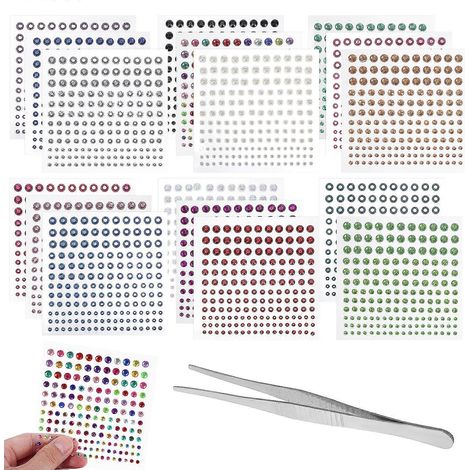 17 feuilles d'autocollants strass, autocollants pierres précieuses auto-adhésifs avec pince à épiler (1/5)