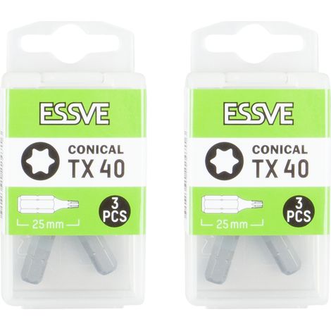 ESSVE TX40 Torx-Kegelbits, Schraubendreherbit 25 mm, 3 Stück x2 (1/3)