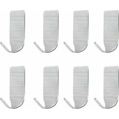 Ahlsen Ganchos de pared autoadhesivos, 8 ganchos para toallas autoadhesivos sin perforaciones, ganchos de acero inoxidable, uso en cocina, baño, dormitorio, guardarropa, armario... (1/5)