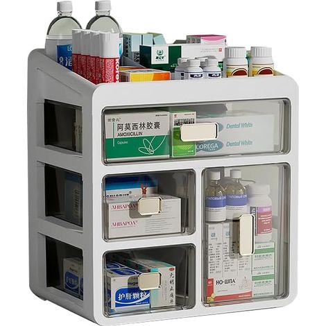 Medicine Storage Box, 4 Drawer Plastic Medical Drug Container for Home Office Dorm (1/5)
