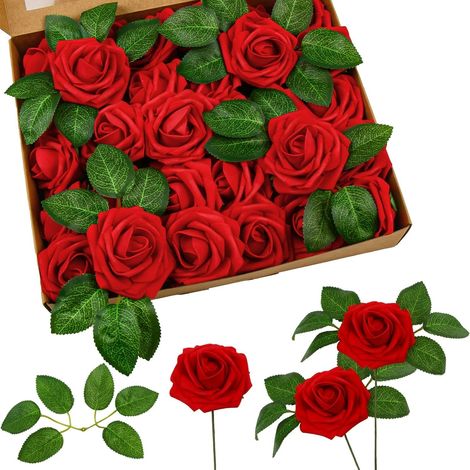 25pcs Roses Artificielles Fleurs Fausses Têtes de Roses en Mousse (1/5)