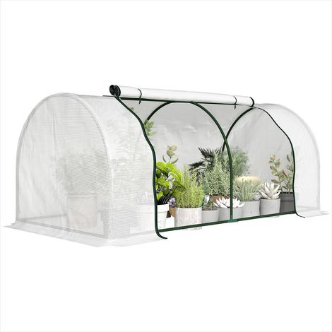 Serre de jardin 2 x 1 x 0,8 m avec porte zippée et bâche PE Blanc (1/5)