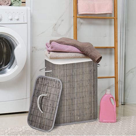 Bambus-Wäschesammler mit Deckel, 83 l, 43 x 32 x 61 cm, grau HAVRYA (1/5)