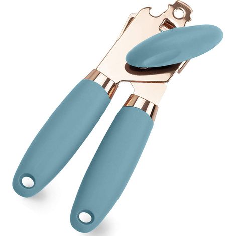 1 abrelatas manual, hoja segura, botón ergonómico grande, mango antideslizante de PP TPR, adecuado para cocinas de personas mayores y personas con artritis. (1/5)