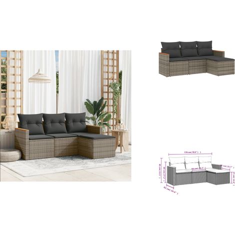 4-tlg. Garten-Sofagarnitur mit Kissen Grau Poly Rattan - Gartensorte - Gartenmöbelset - Outdoor Möbel - Lounge Set - Polyethylen Furniture (1/3)