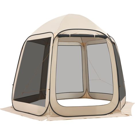 Tente de jardin avec moustiquaire, 3030 x 2650 x 2300 mm, pour 4-8 personnes, pop-up portable, avec sac de transport, piquets inclus, idéale pour terrasse et extérieur, beige. (1/5)