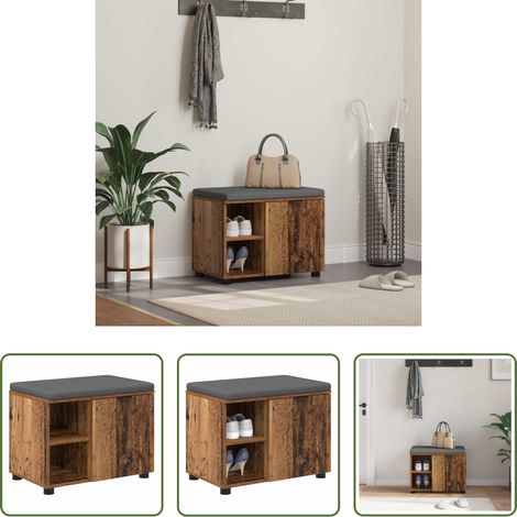 Flurmöbel -  Flurbank mit Kissen mit Regal mit Tür Altholz 60 x 38 x 46 cm (1/5)