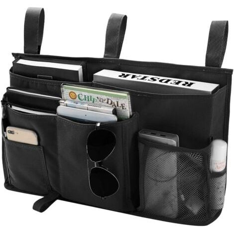 1 Sac de rangement pour lit superposé(Noir), sac de rangement pour lit suspendu, 8 poches, pour lit de chambre d'étudiant, lit d'hôpital, barreaux de lit pour bébé, 600D Oxford Cloth (1/5)