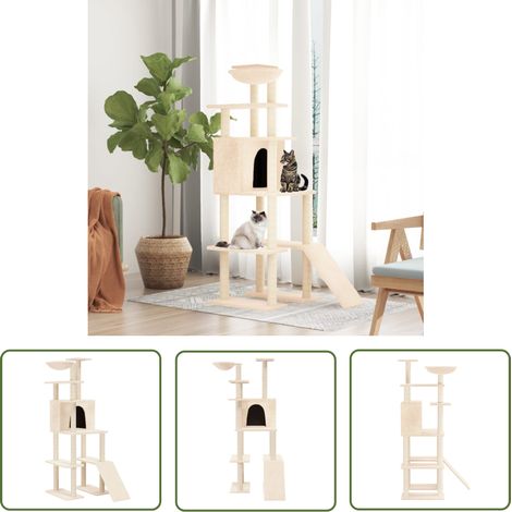The Living Store Arbre à chat avec griffoirs en sisal Crème 166 cm - Arbre À Chat - Meuble Pour Chat - Tour À Chat - Griffoir Chat - Sisel (1/5)