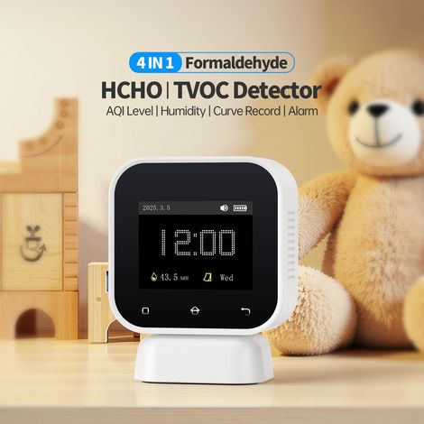 Moniteur de qualité de l'air intérieur SFD-02, 4 en 1, thermomètre et hygromètre numérique avec écran tactile de 2,4 pouces, rechargeable (1/5)