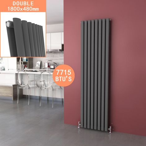 ELEGANT Vertical Designer Radiator Anthracite Oval Panel Modern Central Heating, 1800x472mm Double (1/5)