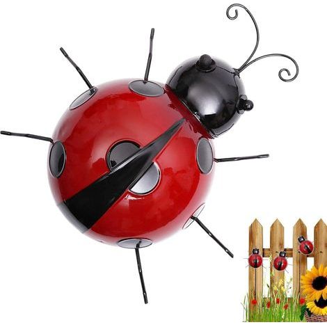 Ladybug Garden Decor  Cute Ladybugs Metal Wall Decor Ornament  Rustic Farmhouse Statues for Indoor Outdoor Yard Fence Decorations