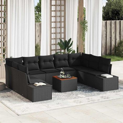 Garten-Sofa-Set mit Speicher 10 pcs Schwarz