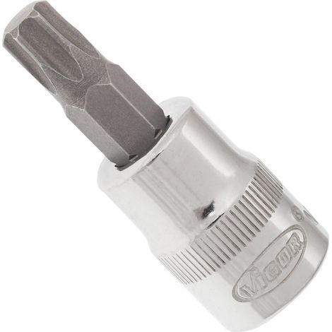VIGOR Innenvierkant Antrieb 10 = 3/8 Zoll TX Schraubendreher-Einsatz Innen TX Profil V2297N ∙ Vierkant hohl 10 mm (3/8 Zoll) ∙ Innen TX Profil ∙ T 45 ∙ Gesamtlänge: 49 mm (1/4)