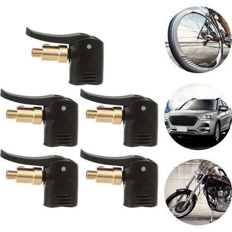 Pompe à air pour voiture avec embout de gonflage 2 en 1 (buse américaine/française) pour gonfler voitures, motos et vélos (lot de 5). Comprend une poignée à dégagement rapide. (1/5)