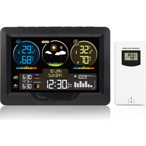 Station météo intelligente 3383M – Grand écran couleur – Température intérieure/extérieure – Humidité – Prévisions météo – Curconsa - FJ (1/5)