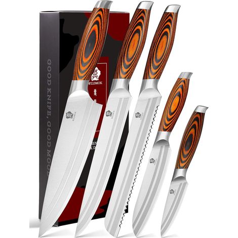 5 Piece Kitchen Knife Set, Chef's Knives Set, High Carbon German Kitchen Knives with Ergonomic Pakka Wood Handle (1/5)