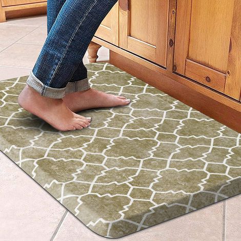 Popular gourd pattern PVC floor mat, anti-fall and oil-resistant, kitchen floor mat with cushioning and slanted edges to combat fatigue - window grille - brown - 44751.2cm woven texture