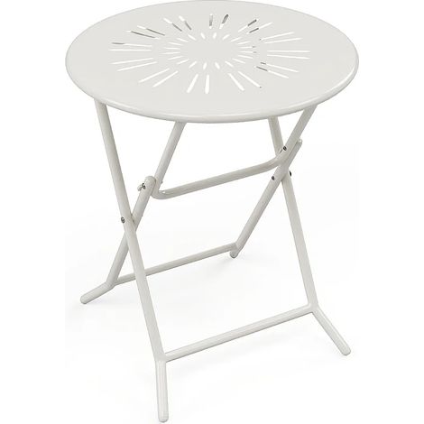 Tavolo da giardino pieghevole D.60 cm in metallo effetto ferro battuto Bianco - GUERMANTES di MYLIA