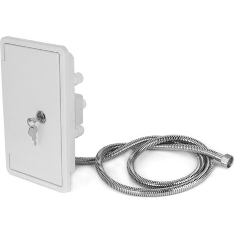 Ensemble de douche extérieure pour VR avec double robinet, eau chaude et froide, double commande, tuyau métallique, pommeau de douche et clés de verrouillage 1/2 po (1/5)
