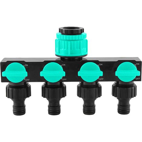4-Wege-Gartenschlauchverteiler aus ABS, Gartenschlauchadapter, Schlauchadapter zum Anschrauben mit 4 Ventilen