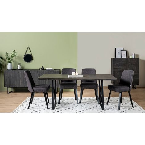 Comedor completo DARKER con 4 sillas negro, efecto madera y efecto marmol