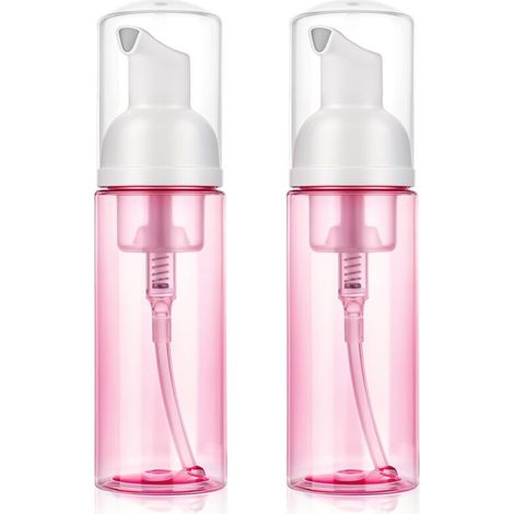 Lot de 2 distributeurs de savon moussant vides rechargeables en plastique pour savon pour les mains, lavage du visage, shampooing pour les cils, soins de la peau (rose) (1/5)
