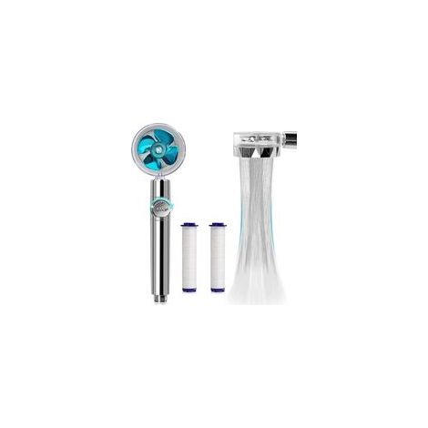 Hochdruck-, 360°-schwenkbare, wassersparende Dusche mit Filter, Turbo-Spa-Duschkopf mit Ventilator und Schalter (blau) (1/4)