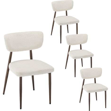 PPkrimnel Lot De 4 Chaises À Manger Beige Velours Côtelé Large Avec Pieds Noyer (1/5)