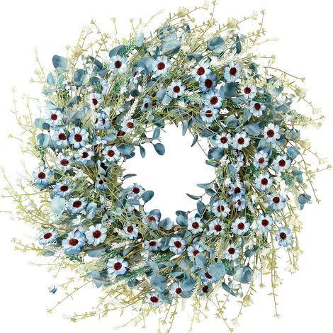 Couronne d’automne artificielle 45 cm – Décoration avec marguerites, feuilles d’eucalyptus et lavande – Guirlande florale pour porte d’entrée, mur, fenêtre, mariage et maison de campagne (1/5)