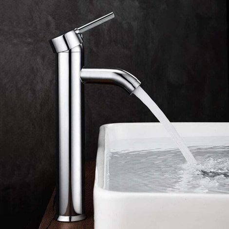 Robinet Lavabo,Salle Bain avec Haut Mitigeur Lavabo pour Lavabo ou Vasque de Salle Bain, Chaude et Froide Réglable de Mitigeur Lavabo, Laiton Chromé (Gris argenté).. (1/4)