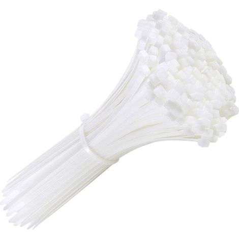 Colliers de serrage 100 mm x 2,5 mm, lot de 100, blancs, en nylon. (1/5)