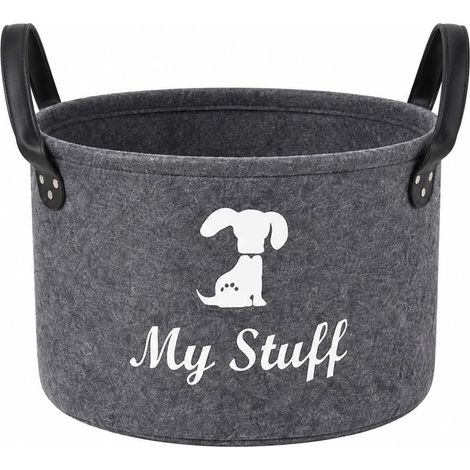 Panier Jouet Chien avec Poignée Boîte de Rangement en Feutre pour Jouets Animaux Panier de Rangement pour Chien, Friandises Couvertures et Accessoires Gris Foncé (1/5)