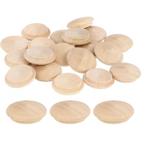 60Pcs Bouchons à Bouton en Bois, 20mm/0,79" Bouchon de Trou de Vis en Bois Dur, Capuchons en Bois de Dôme, Bouchon en Bois pour Meubles, Travail du Bois, Artisanat (25mm x 20mm) (1/5)