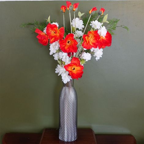 100cm Poppy and White Blossom Arrangement Glass Vase (1/5)