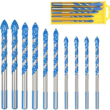 Forets Pour Carrelage Verre, 10 Pcs Foret Multi-matériaux Triangle Porcelaine Forage Métalliques Pour Carrelage Verre Marbre Miroir Bois, 6mm/ 8mm/ 10mm/ 12mm (1/5)