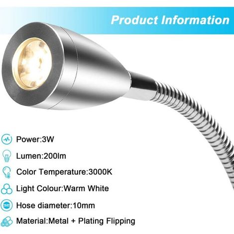 Applique murale LED 2 bras lumineux, liseuse orientable col de cygne, éclairage 3W chaud 3000K, lampe de chevet moderne, lecture confortable, pack de 2, design noir élégant, fixation murale (1/3)